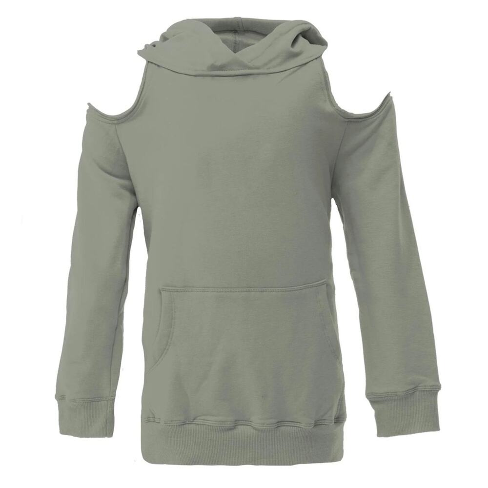 NWT Kickee Women's Solid Fleece Open Shoulder Hoodie in Light Green